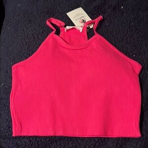 Vibrant Pink Ribbed Crop Tank Sports Bra